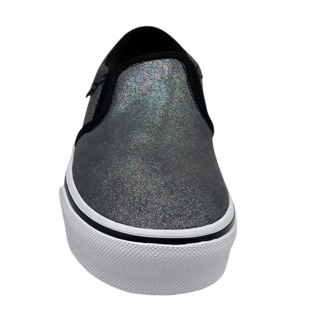 Vans Youth Girls Asher Slip On Casual Shoes Size 3 Shimmer Black Gray Sneakers